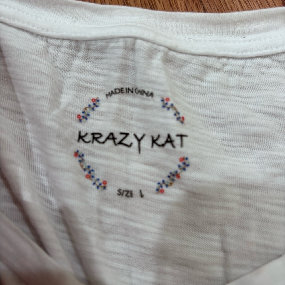 Krazy Kat White T-Shirt with Sequin Hummingbird L - Picture 3 of 5